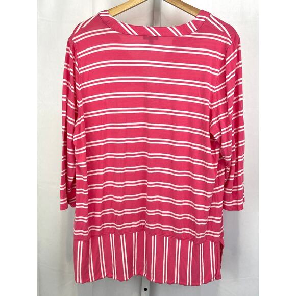 TALBOTS Striped 3/4 Sleeve Tunic Top Pullover Rayon Tencel Pink White 1X Plus - Picture 2 of 10